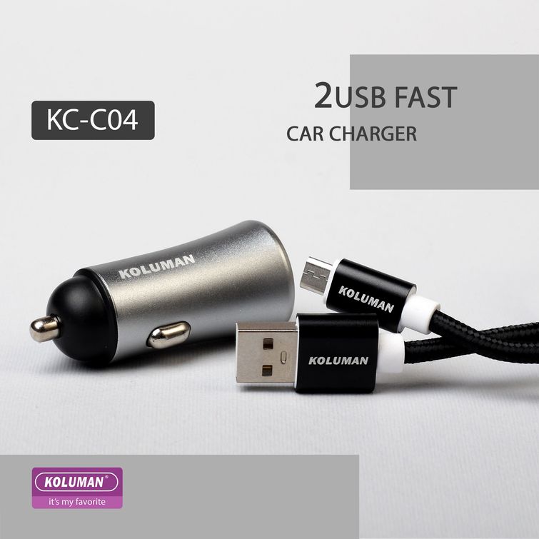 شارژر فندکی کلومن مدل KC - C04 به همراه کابل USB-C خاکستری گارانتی 12 ماهه تکنوپاز 4 شارژر فندکی کلومن مدل KC - C04 خاکستری